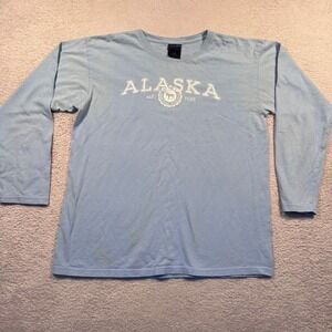 Vintage Y2K Alaska Long Sleeve T Shirt Quail‎ Hollow  Light Blue Graphic Tee